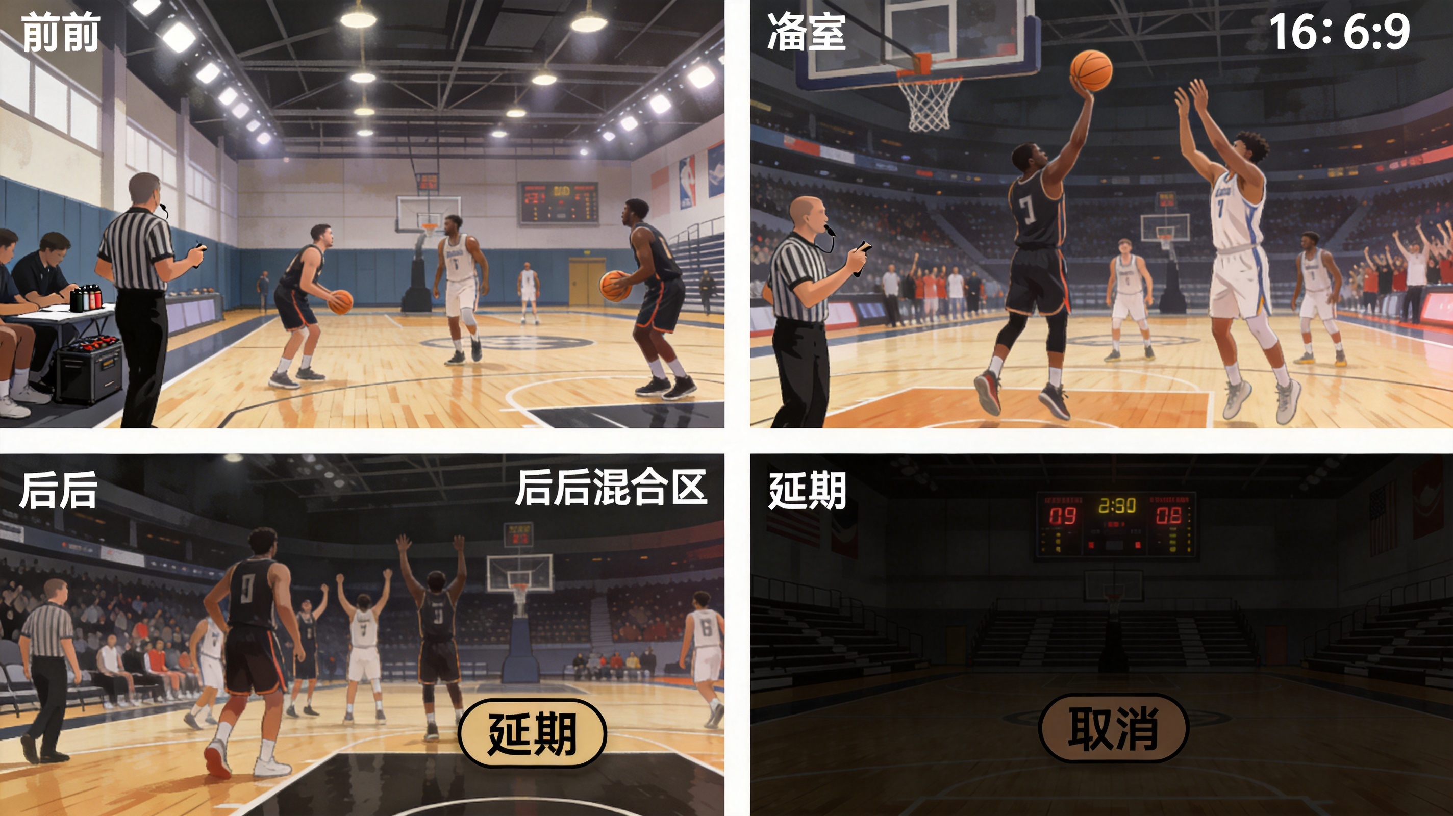 篮球比赛从赛前到赛果的状态流转与标记图例